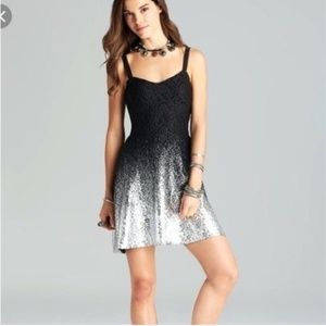 Free People Black & Silver Ombré Foil Mini Dress Size XS